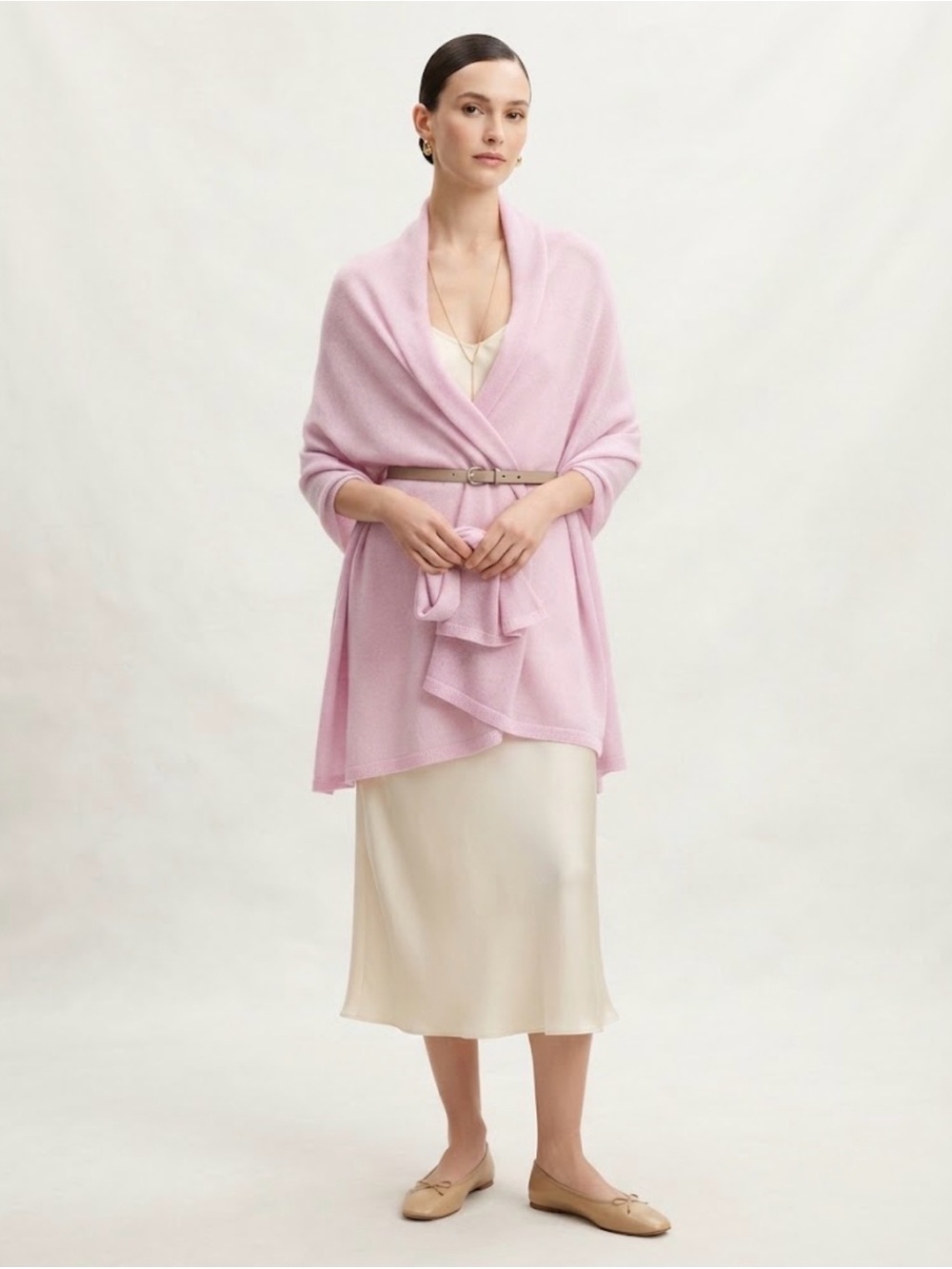 NWT Made In Italy Cashmere Wool Pink Wrap Shawl Scarf Bolero Shrug